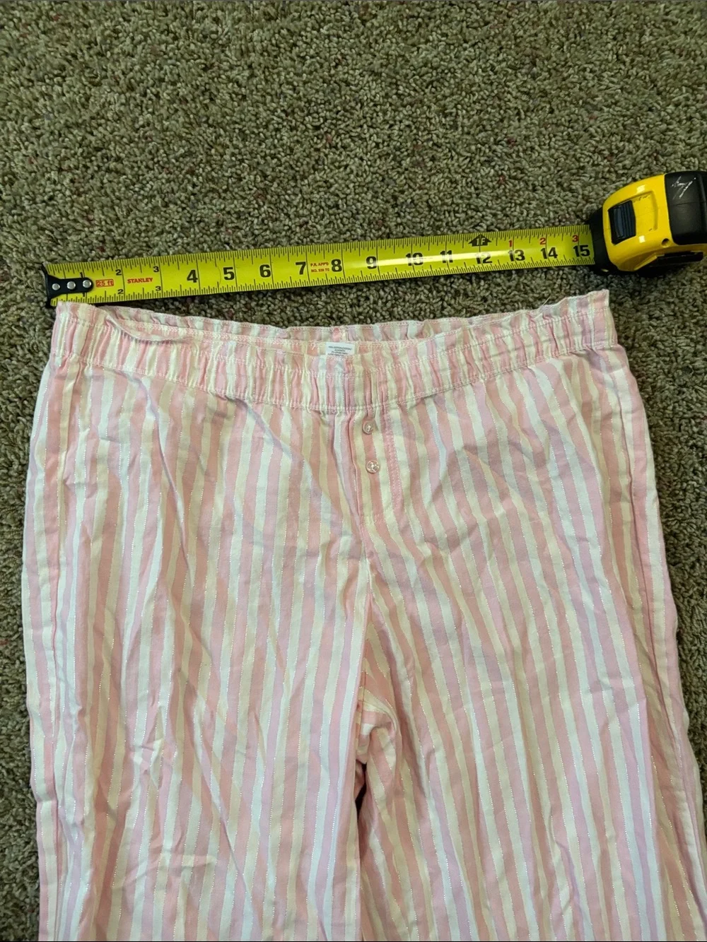 Victoria's Secret Pink White Striped Cotton Shimmer Pajama Set 2 PC Medium